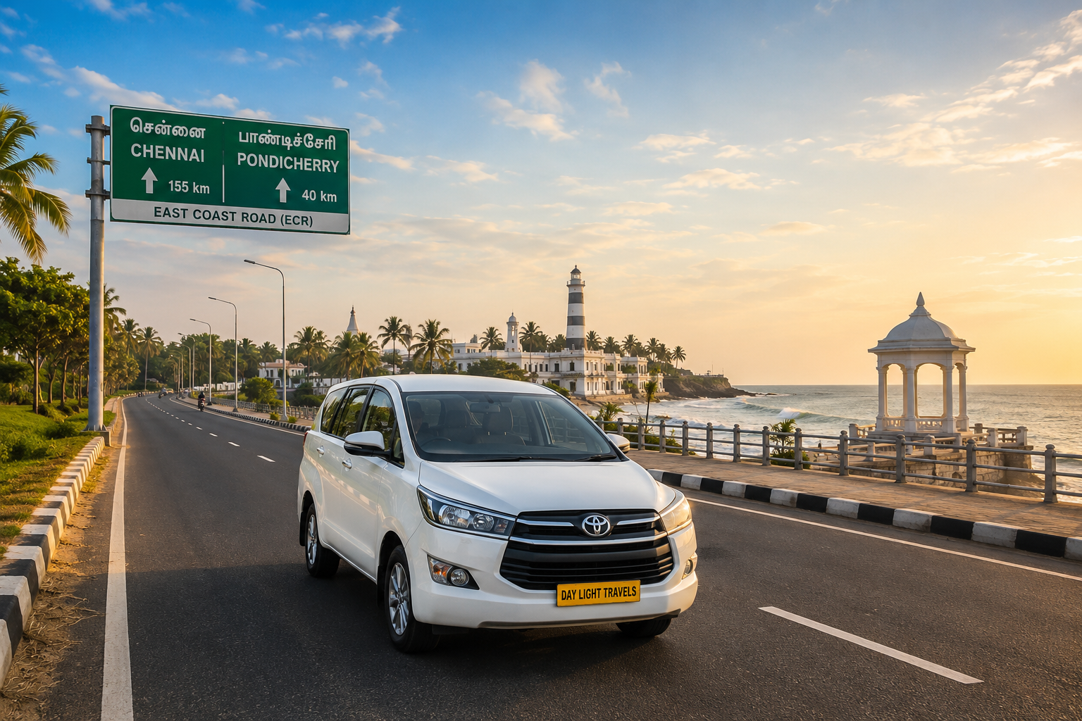 Chennai to Pondicherry one way drop taxi by Day Light Travels